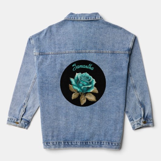 Personalisierte Vintage Aquamarine Rose Jeansjacke (Rückseite)