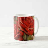 Personalisierte Vintage Aquarellblumen-Rote Rosen Kaffeetasse (VorderseiteRechts)