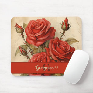 Personalisierte Vintage Aquarellblumen-Rote Rosen Mousepad
