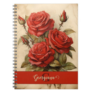 Personalisierte Vintage Aquarellblumen-Rote Rosen Notizblock
