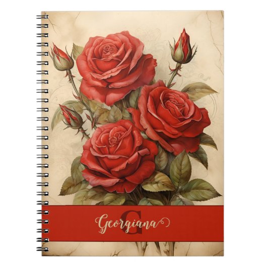 Personalisierte Vintage Aquarellblumen-Rote Rosen Notizblock (Vorderseite)