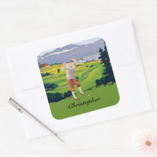 Personalisierte Vintage Art-Hochländer, die Szene Quadratischer Aufkleber
