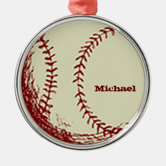 Personalisierte Vintage Baseball-Verzierung Silbernes Ornament (Vorne)