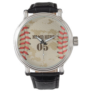 Personalisierte Vintage Baseballnummer Retro Armbanduhr