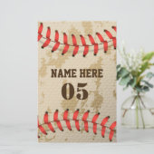 Personalisierte Vintage Baseballnummer Retro Briefpapier (Stehend Vorderseite)
