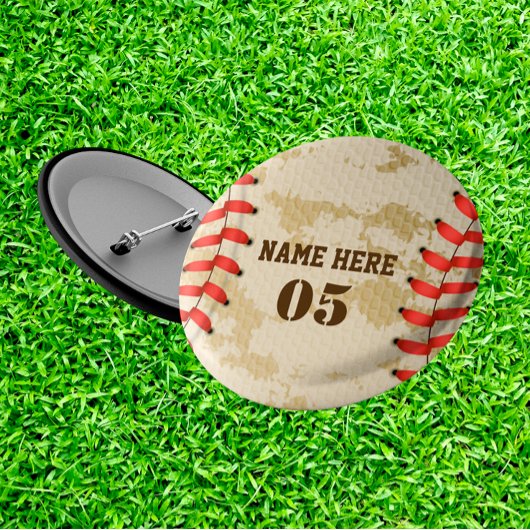 Personalisierte Vintage Baseballnummer Retro Button