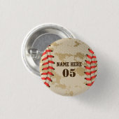 Personalisierte Vintage Baseballnummer Retro Button (Vorne & Hinten)