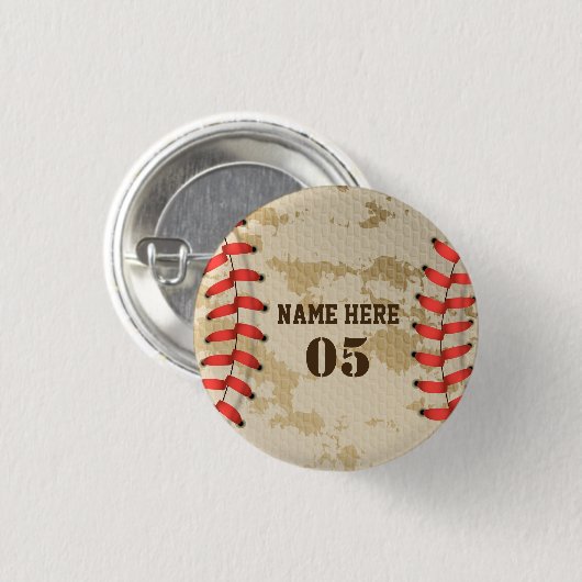 Personalisierte Vintage Baseballnummer Retro Button (Vorne & Hinten)