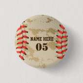 Personalisierte Vintage Baseballnummer Retro Button (Vorderseite)