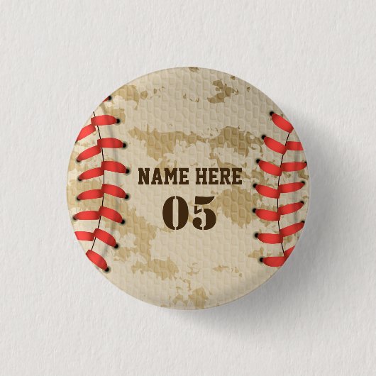 Personalisierte Vintage Baseballnummer Retro Button (Vorderseite)
