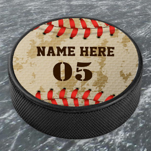 Personalisierte Vintage Baseballnummer Retro Eishockey Puck