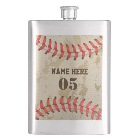 Personalisierte Vintage Baseballnummer Retro Flachmann (Vorderseite)
