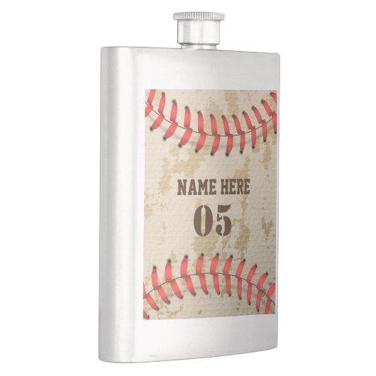 Personalisierte Vintage Baseballnummer Retro Flachmann (Rechts)