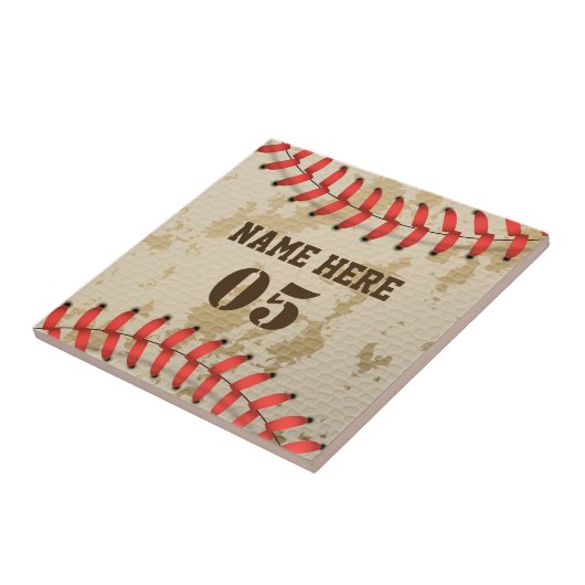 Personalisierte Vintage Baseballnummer Retro Fliese (Seite)
