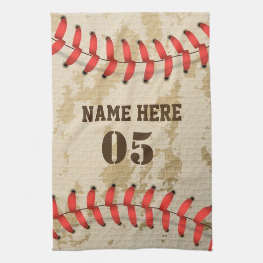 Personalisierte Vintage Baseballnummer Retro Geschirrtuch (Vertikal)