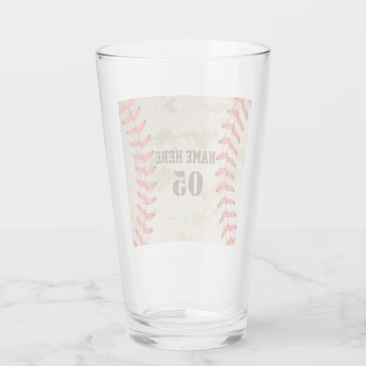 Personalisierte Vintage Baseballnummer Retro Glas (Rückseite)