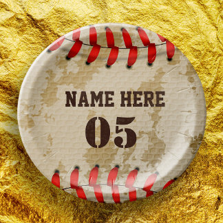 Personalisierte Vintage Baseballnummer Retro Pappteller