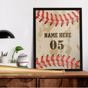 Personalisierte Vintage Baseballnummer Retro Poster