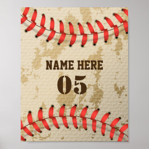 Personalisierte Vintage Baseballnummer Retro Poster