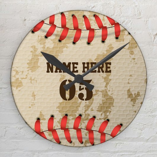 Personalisierte Vintage Baseballnummer Retro Runde Wanduhr