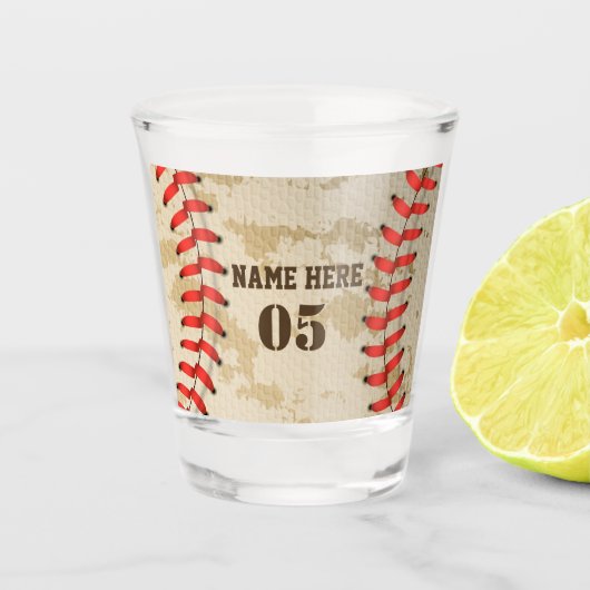 Personalisierte Vintage Baseballnummer Retro Schnapsglas (Vorderseite)
