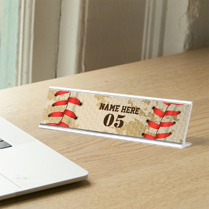 Personalisierte Vintage Baseballnummer Retro Schreibtischnamensplakette