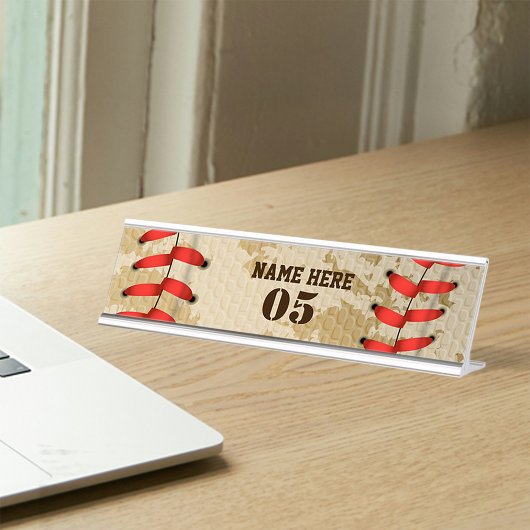 Personalisierte Vintage Baseballnummer Retro Schreibtischnamensplakette