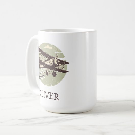 Personalisierte Vintage Biplane Kaffeetasse (Vorderseite Links)