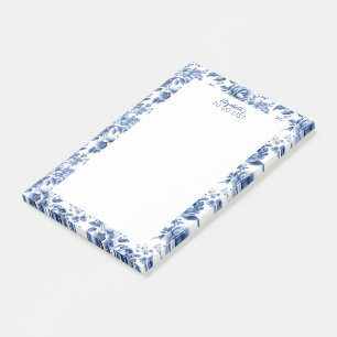 Personalisierte Vintage Blau Weiß Floral Post-it Klebezettel