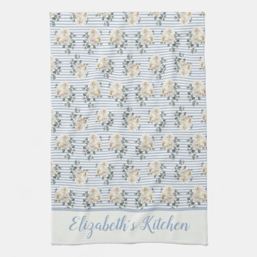 Personalisierte Vintage blaue Streifen Geschirrtuch (Vertikal)