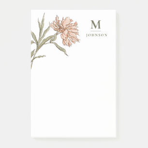 Personalisierte Vintage-Blumen-Botanik-Monogramm Post-it Klebezettel