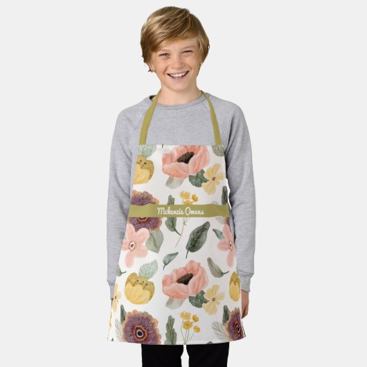 Personalisierte Vintage Blumenblüten Lila & gelb Schürze (Getragen)