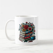 Personalisierte Vintage Bücher, Kaffee und Blume Kaffeetasse (Links)