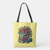 Personalisierte Vintage Bücher, Kaffee und Blume Tasche (Rückseite)