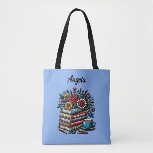 Personalisierte Vintage Bücher, Kaffee und Blume Tasche (Vorderseite)
