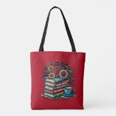 Personalisierte Vintage Bücher, Kaffee und Blume Tasche (Rückseite)