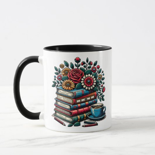 Personalisierte Vintage Bücher, Kaffee und Blume Tasse (Links)