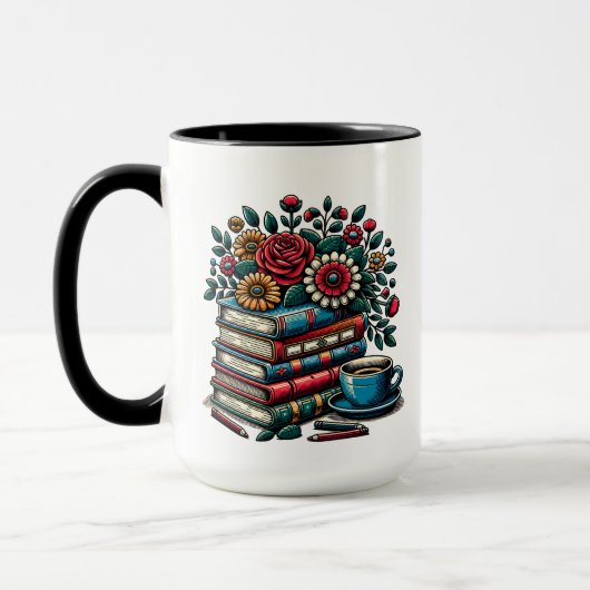 Personalisierte Vintage Bücher, Kaffee und Blume Tasse (Links)