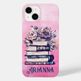 Personalisierte Vintage Bücher und Rose Case-Mate iPhone 14 Hülle