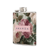 Personalisierte Vintage Burgund- und Garten-Rose Flachmann (Links)