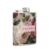 Personalisierte Vintage Burgund- und Garten-Rose Flachmann (Rechts)
