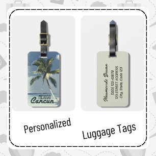 Personalisierte Vintage Cancun Mexiko Reise Kunst Gepäckanhänger