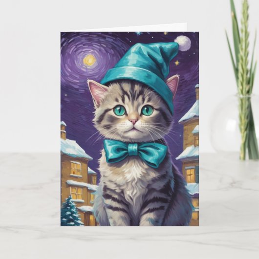 Personalisierte Vintage Cat Xmas Karte (Vorderseite)