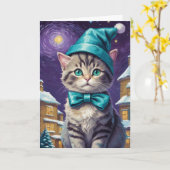 Personalisierte Vintage Cat Xmas Karte (Gelbe Blume)