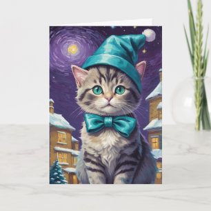 Personalisierte Vintage Cat Xmas Karte