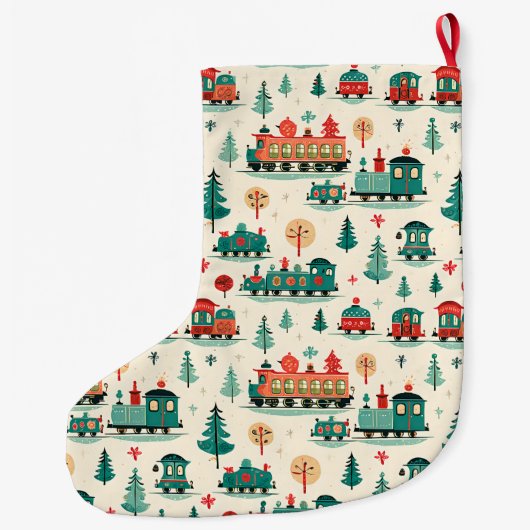 Personalisierte Vintage Eisenbahn Weihnachten Großer Weihnachtsstrumpf (Rückseite)