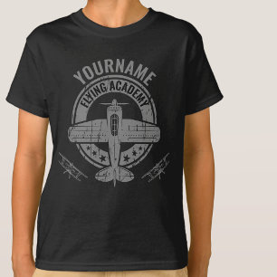 Personalisierte Vintage-Flugzeug-Pilot-Flugakademi T-Shirt