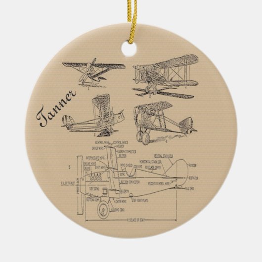 Personalisierte Vintage Flugzeug-Skizzen Keramik Ornament (Vorne)