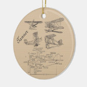 Personalisierte Vintage Flugzeug-Skizzen Keramik Ornament (Links)