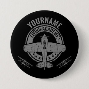 Personalisierte Vintage Flugzeugpilotenakademie Button
